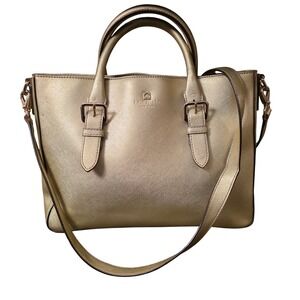 Kate‎ Spade New York Gold Metallic Leather Tote Shoulder Bag Convertible